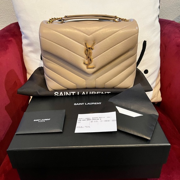 SOLD- Saint Laurent Small Loulou Dark Beige - Picture 2 of 15